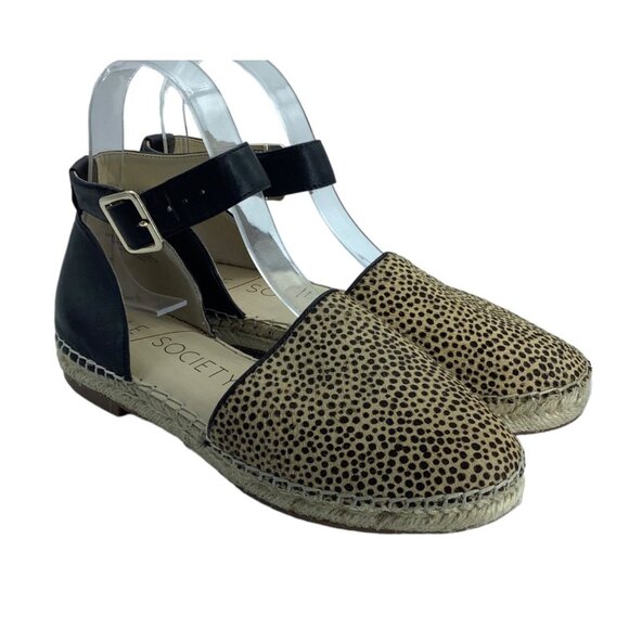 Sole Society Stacie 2 Closed Toe Espadrille Shoe Women Sz 7 Real Cow Fur Leather - Picture 1 of 7